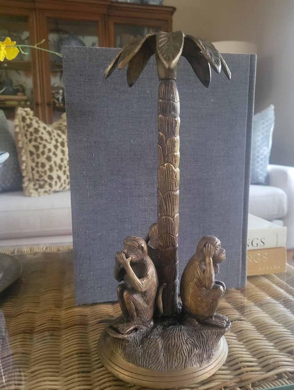 Vintage Bronze 3 Wise Monkeys Candle Holder Figurine Gold